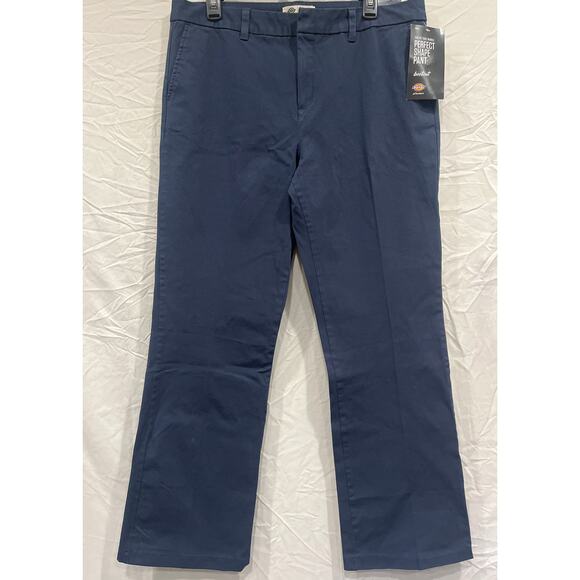 Dickies Women’s 14/32 Bootcut Twill Stretch Pants Navy Blue Tummy Panel - Picture 1 of 5